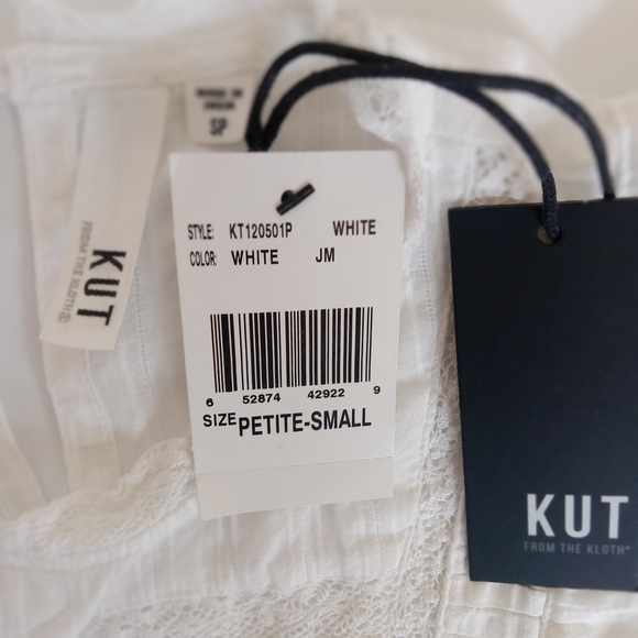 Size SP Kut from the Kloth White Flutter Sleeve Ruffle Lace Top Blouse NWT - Picture 6 of 7